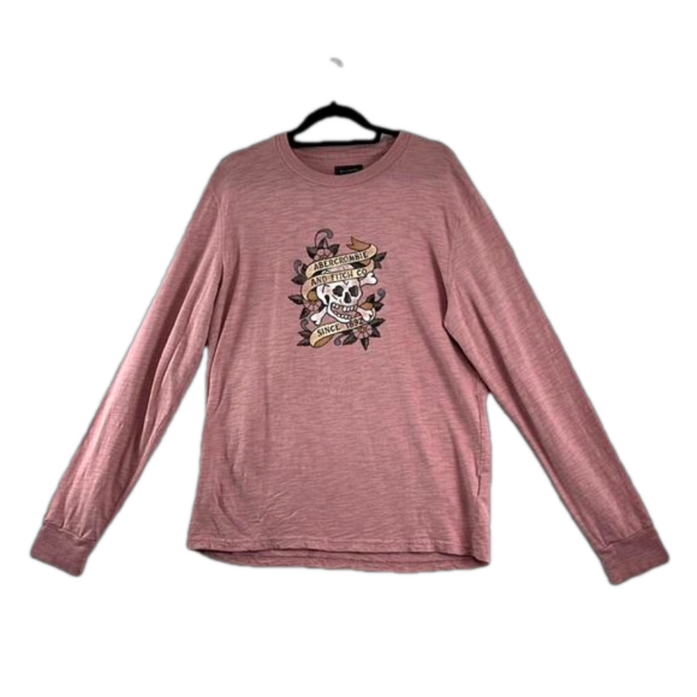 Abercrombie and Fitch Pink Skull Long-Sleeved T-Shirt